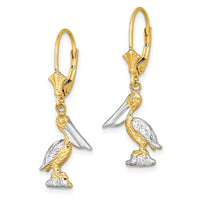 14K and Rhodium 3-D Pelican Standing W/ Leverback Earrings-TF1852