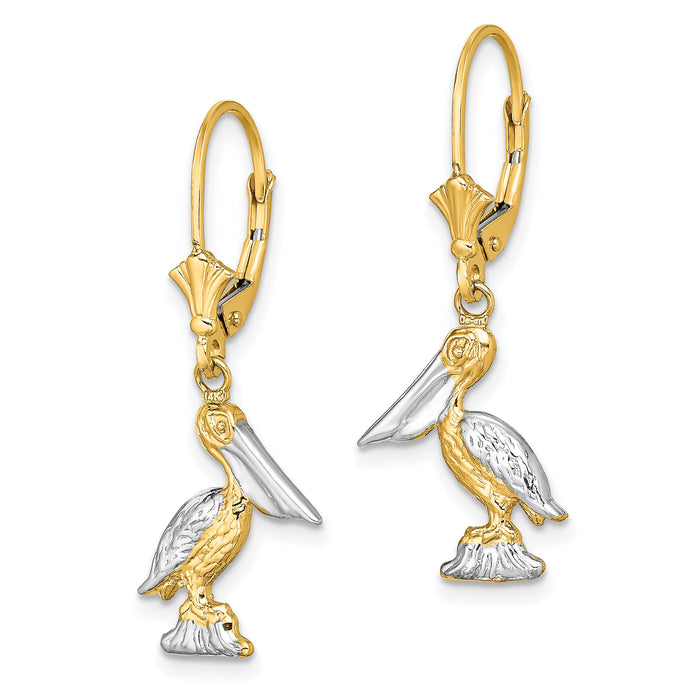 14K and Rhodium 3-D Pelican Standing W/ Leverback Earrings-TF1852