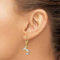 14K and Rhodium 3-D Pelican Standing W/ Leverback Earrings-TF1852