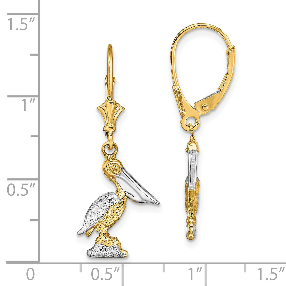 14K and Rhodium 3-D Pelican Standing W/ Leverback Earrings-TF1852