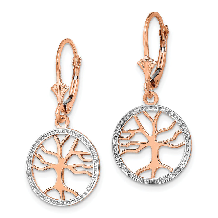 14K Tree of Life w/ RH Round Frame Leverback Earrings-TF1853
