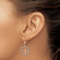 14K Tree of Life w/ RH Round Frame Leverback Earrings-TF1853