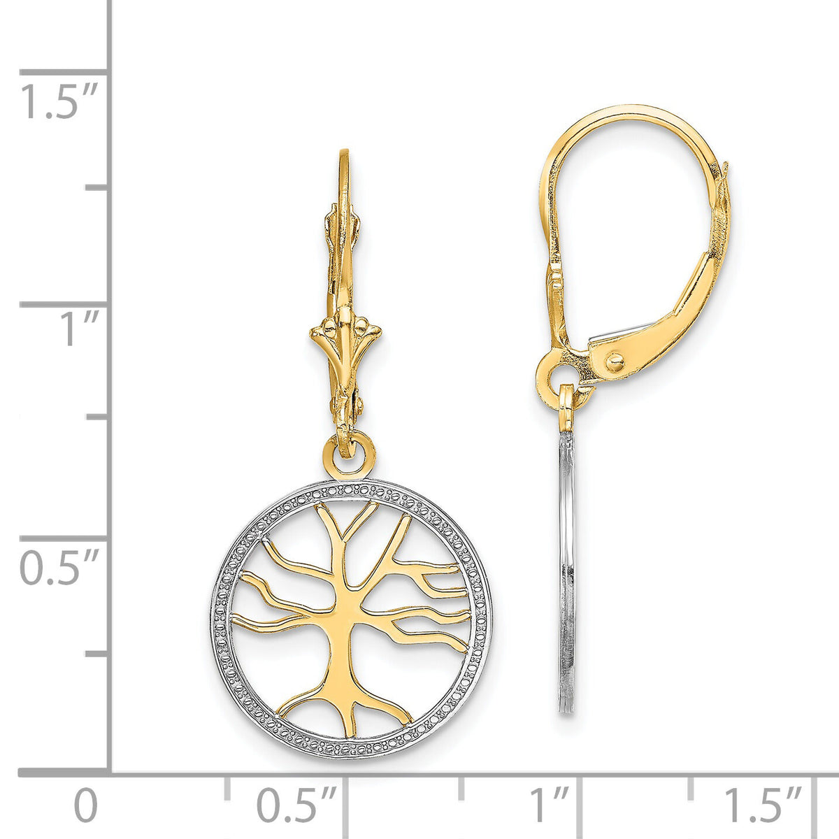 14K Tree of Life w/ RH Round Frame Leverback Earrings-TF1853