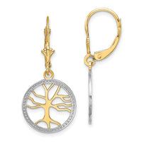 14K Tree of Life w/ RH Round Frame Leverback Earrings-TF1853