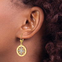 14K W/ Rhodium Nautical Compass Leverback Earrings-TF1857