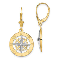 14K W/ Rhodium Nautical Compass Leverback Earrings-TF1857