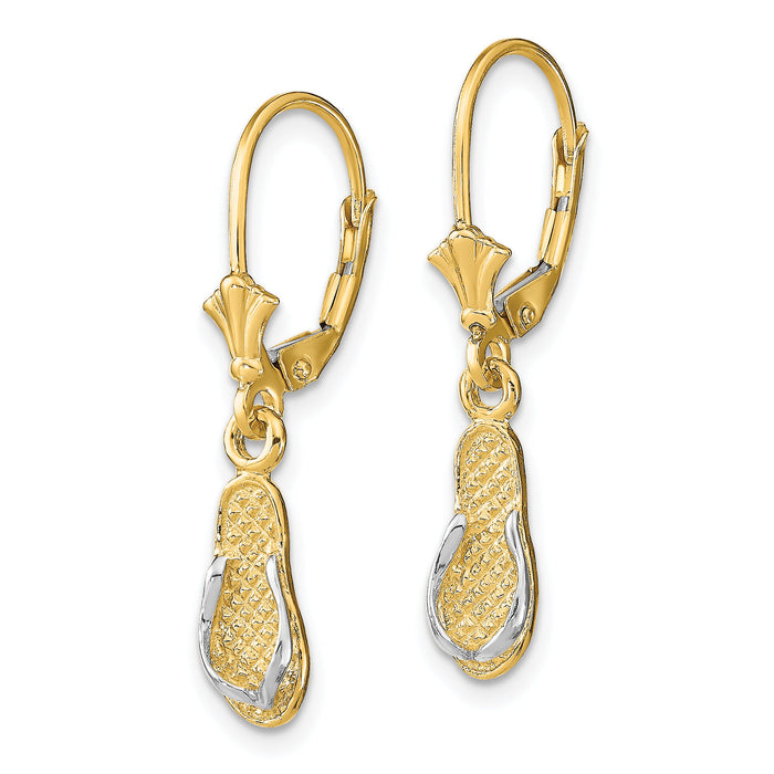 14K and Rhodium Flip Flop Leverback Earrings-TF1858