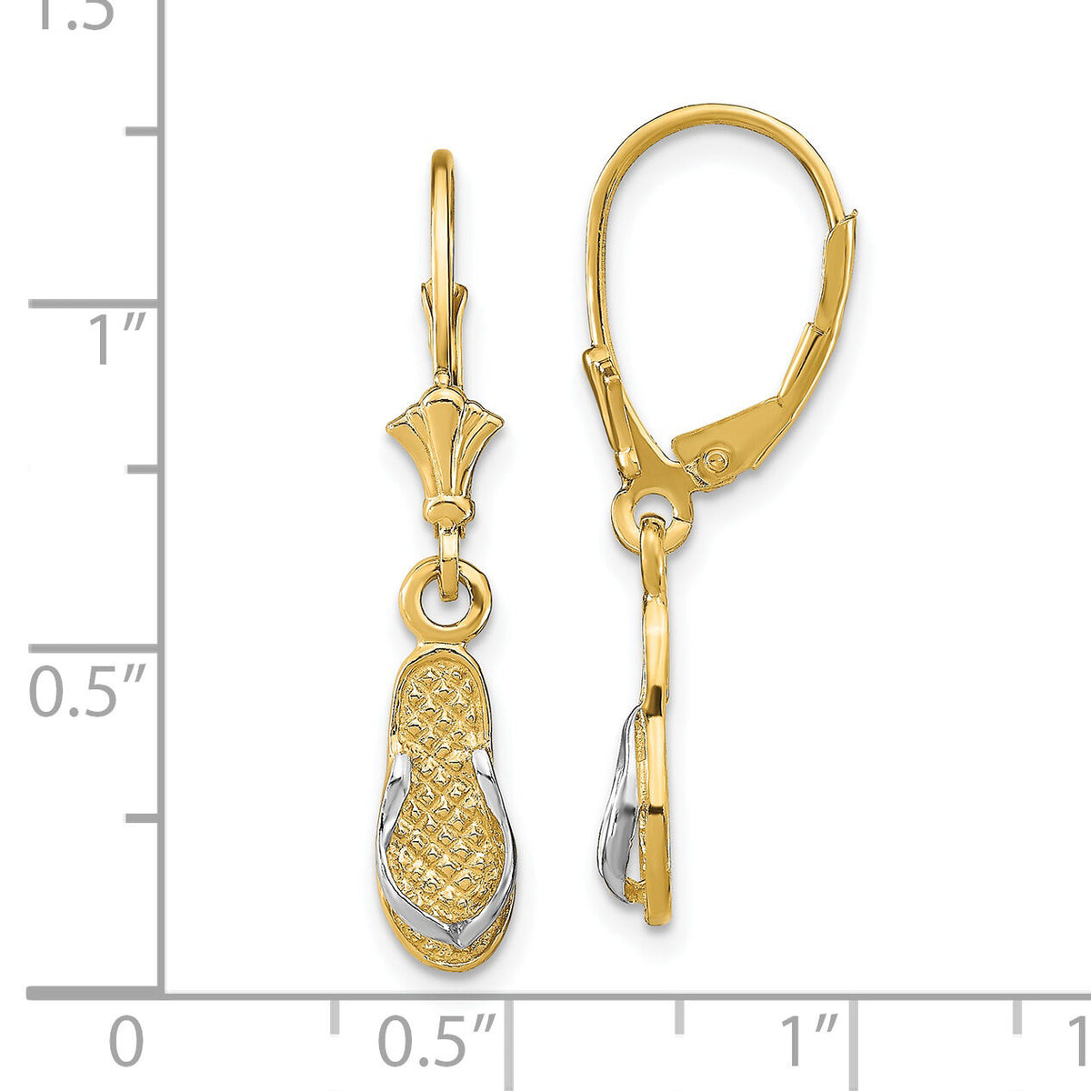 14K and Rhodium Flip Flop Leverback Earrings-TF1858