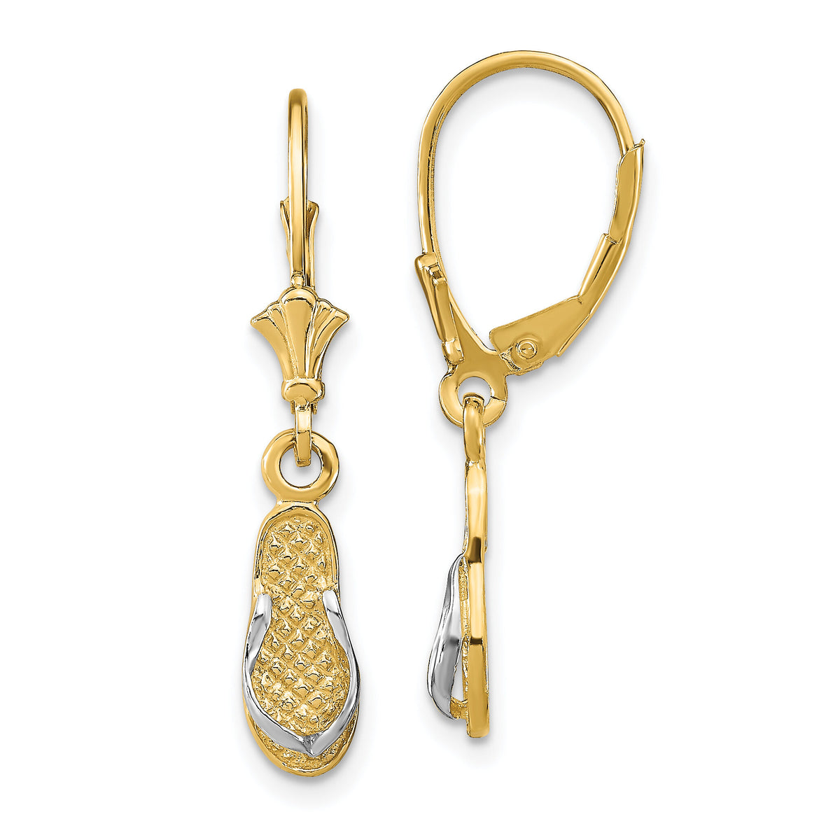 14K and Rhodium Flip Flop Leverback Earrings-TF1858