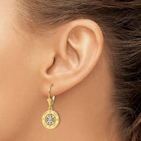 14K W/ Rhodium Mini Nautical Compass Leveback Earrings-TF1859