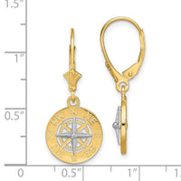 14K W/ Rhodium Mini Nautical Compass Leveback Earrings-TF1859