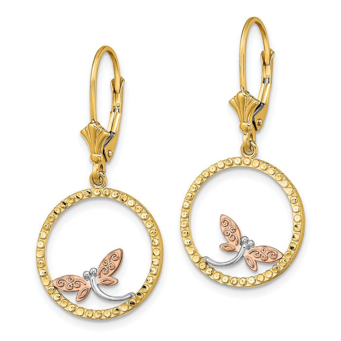 14K Two-Tonew/White Rhodium D/C Dragonfly Earrings-TF1860
