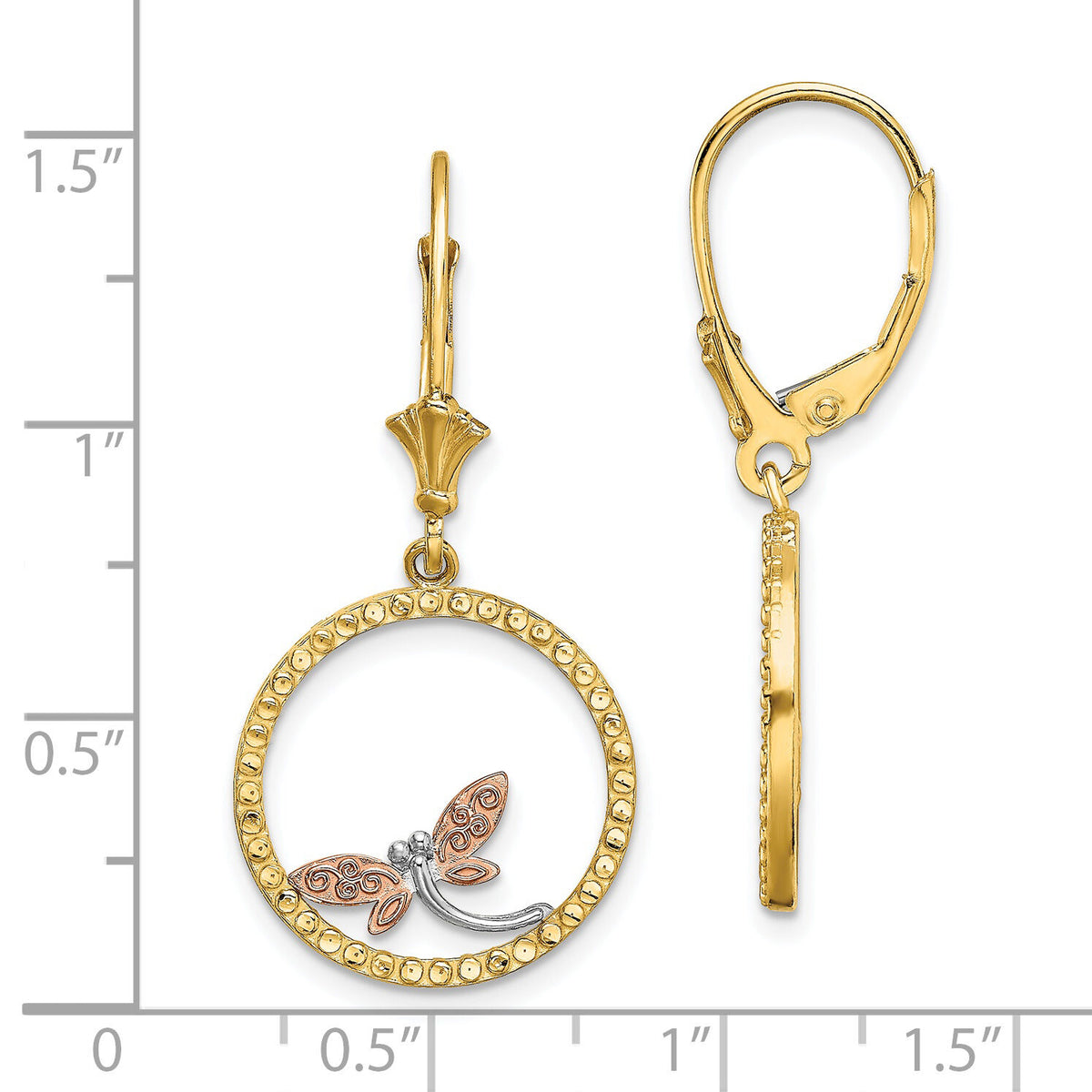 14K Two-Tonew/White Rhodium D/C Dragonfly Earrings-TF1860
