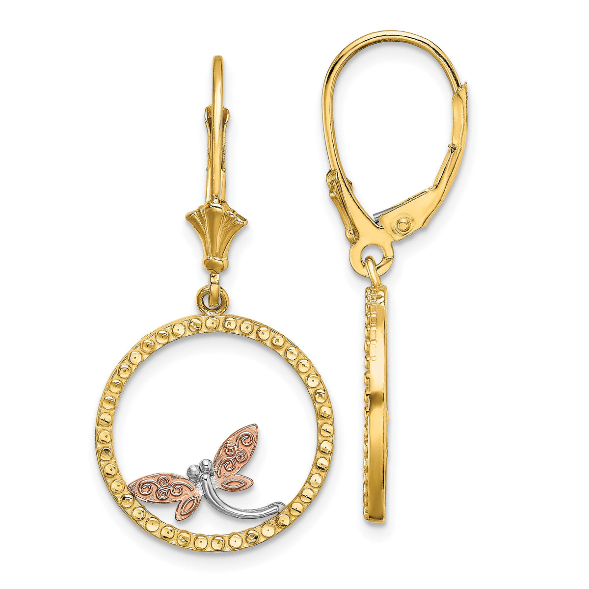 14K Two-Tonew/White Rhodium D/C Dragonfly Earrings-TF1860