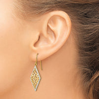 14K w/Rhodium Diamond Shape Filigree Dangle Earrings-TF1861