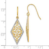 14K w/Rhodium Diamond Shape Filigree Dangle Earrings-TF1861