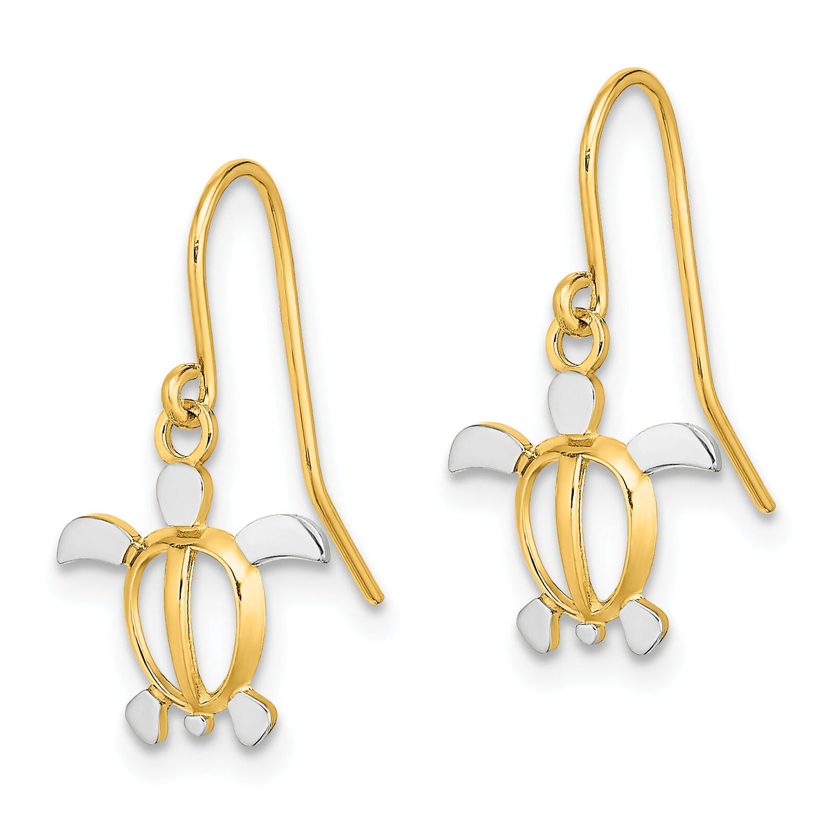 14K W/ Rhodium Sea Turtle Dangle Earrings-TF1862
