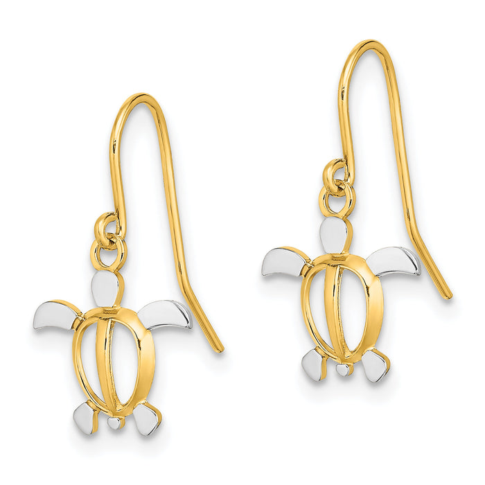 14K W/ Rhodium Sea Turtle Dangle Earrings-TF1862