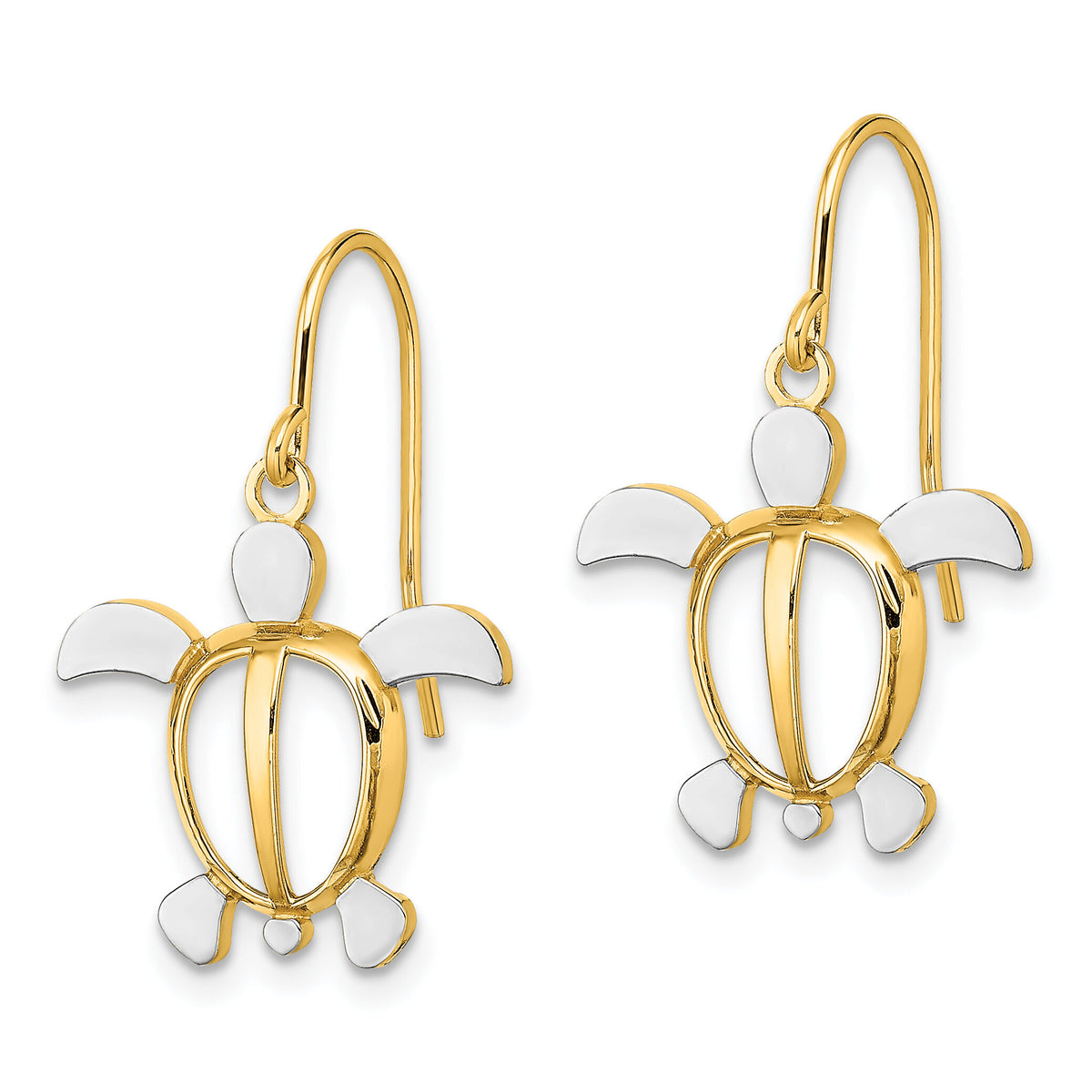 14K W/ Rhodium Sea Turtle Dangle Earrings-TF1863