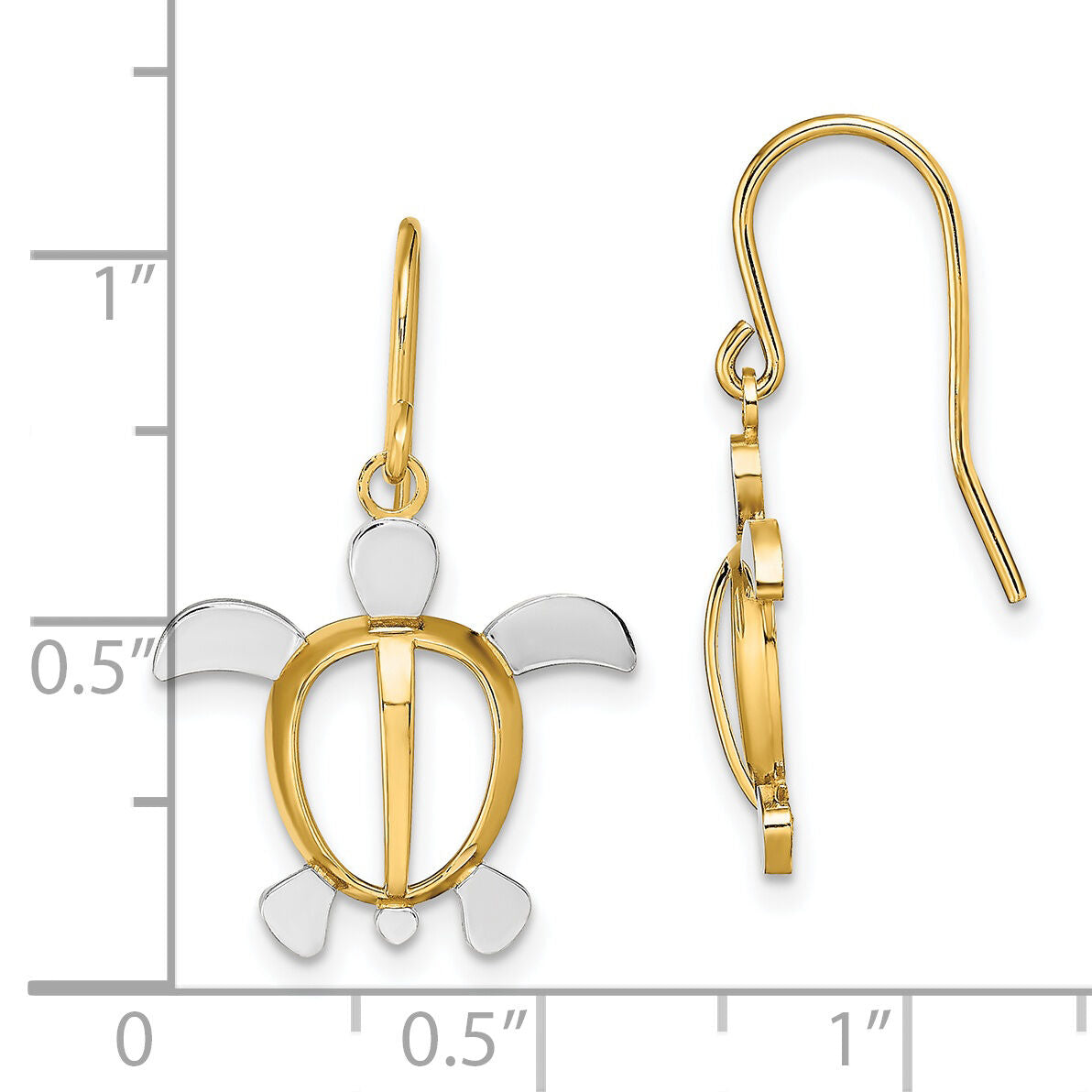 14K W/ Rhodium Sea Turtle Dangle Earrings-TF1863