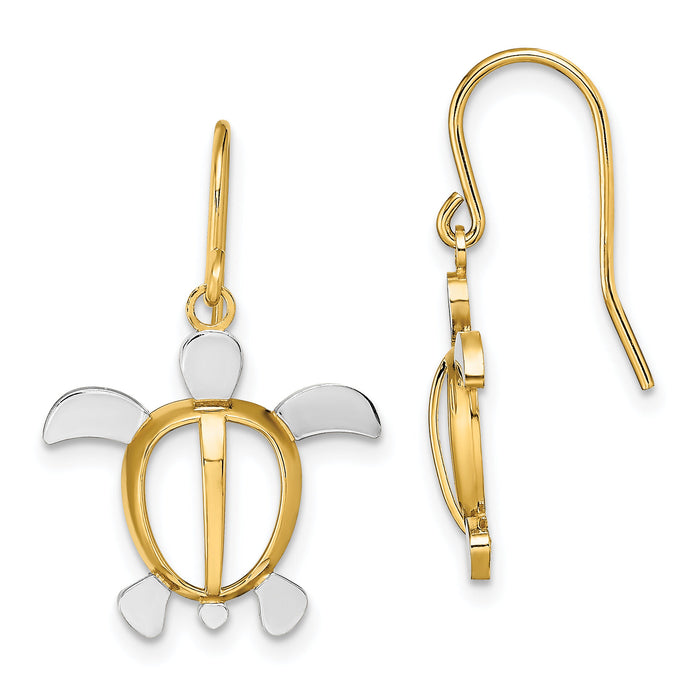 14K W/ Rhodium Sea Turtle Dangle Earrings-TF1863