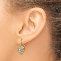 14K w/Rhodium Polished Filigree Hearts Shepherd Hook Earrings-TF1866