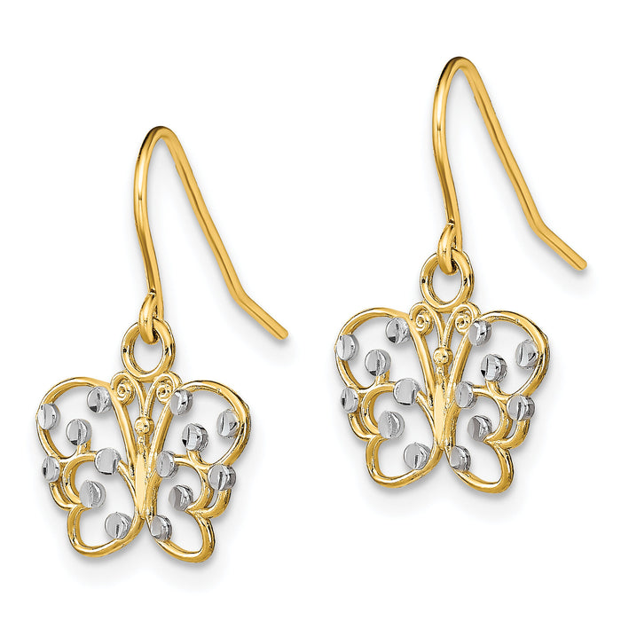 14K w/ Rhodium D/C Butterfly Wire Earrings-TF1869