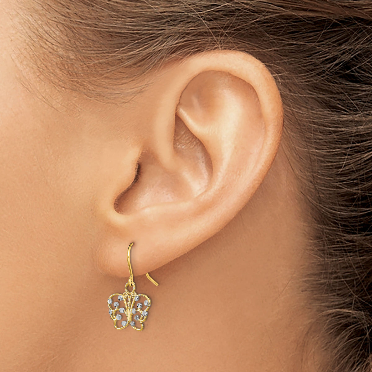 14K w/ Rhodium D/C Butterfly Wire Earrings-TF1869