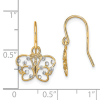 14K w/ Rhodium D/C Butterfly Wire Earrings-TF1869