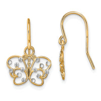 14K w/ Rhodium D/C Butterfly Wire Earrings-TF1869