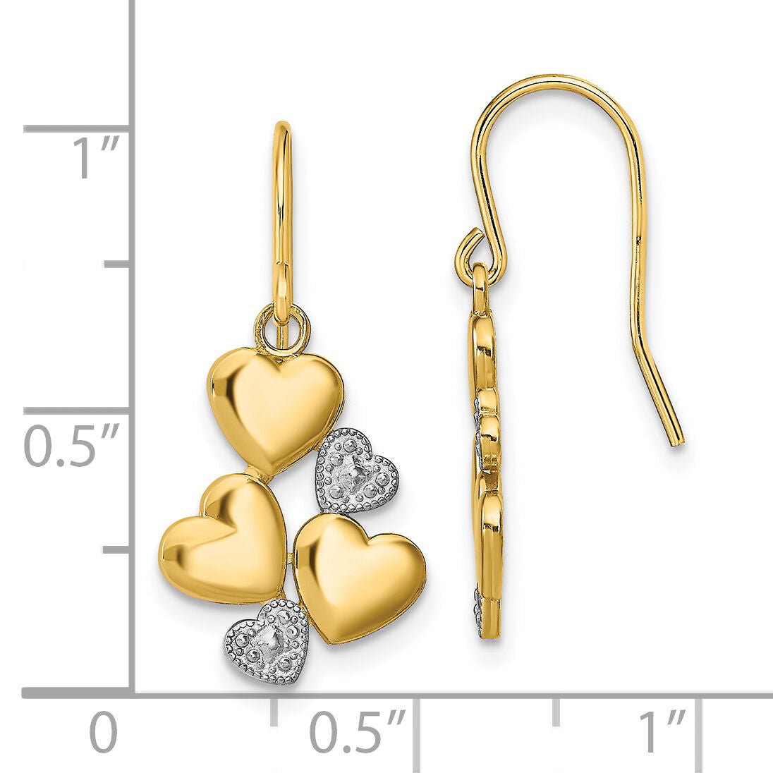 14K w/Rhodium Polished Hearts Shepherd Hook Earrings-TF1870