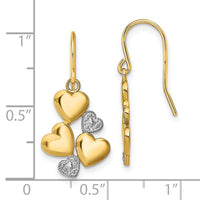14K w/Rhodium Polished Hearts Shepherd Hook Earrings-TF1870