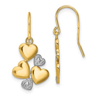 14K w/Rhodium Polished Hearts Shepherd Hook Earrings-TF1870