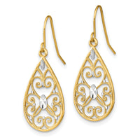 14K w/Rhodium D/C Fancy Dangle Wire Earrings-TF1873