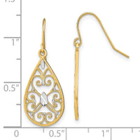 14K w/Rhodium D/C Fancy Dangle Wire Earrings-TF1873