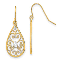 14K w/Rhodium D/C Fancy Dangle Wire Earrings-TF1873