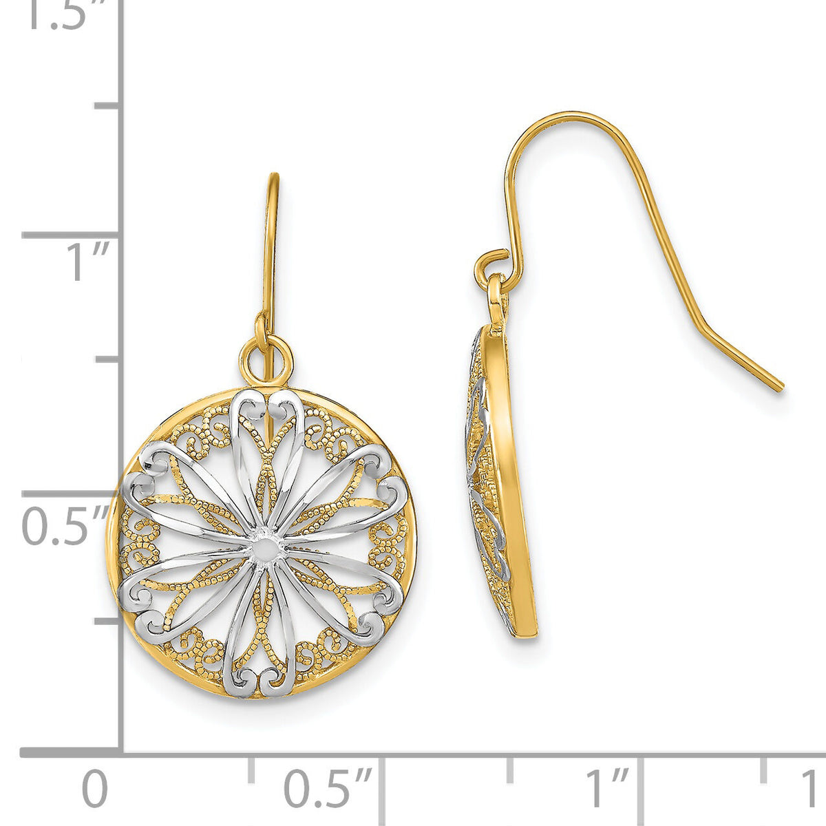 14K w/Rhodium Filigree Medallion Dangle Earrings-TF1878