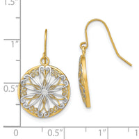 14K w/Rhodium Filigree Medallion Dangle Earrings-TF1878