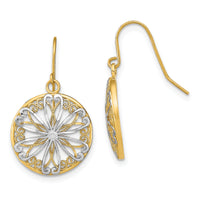 14K w/Rhodium Filigree Medallion Dangle Earrings-TF1878