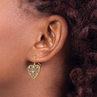 14K w/Rhodium Polished Filigree Heart Shepherd Hook Earrings-TF1879