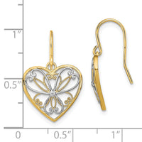 14K w/Rhodium Polished Filigree Heart Shepherd Hook Earrings-TF1879