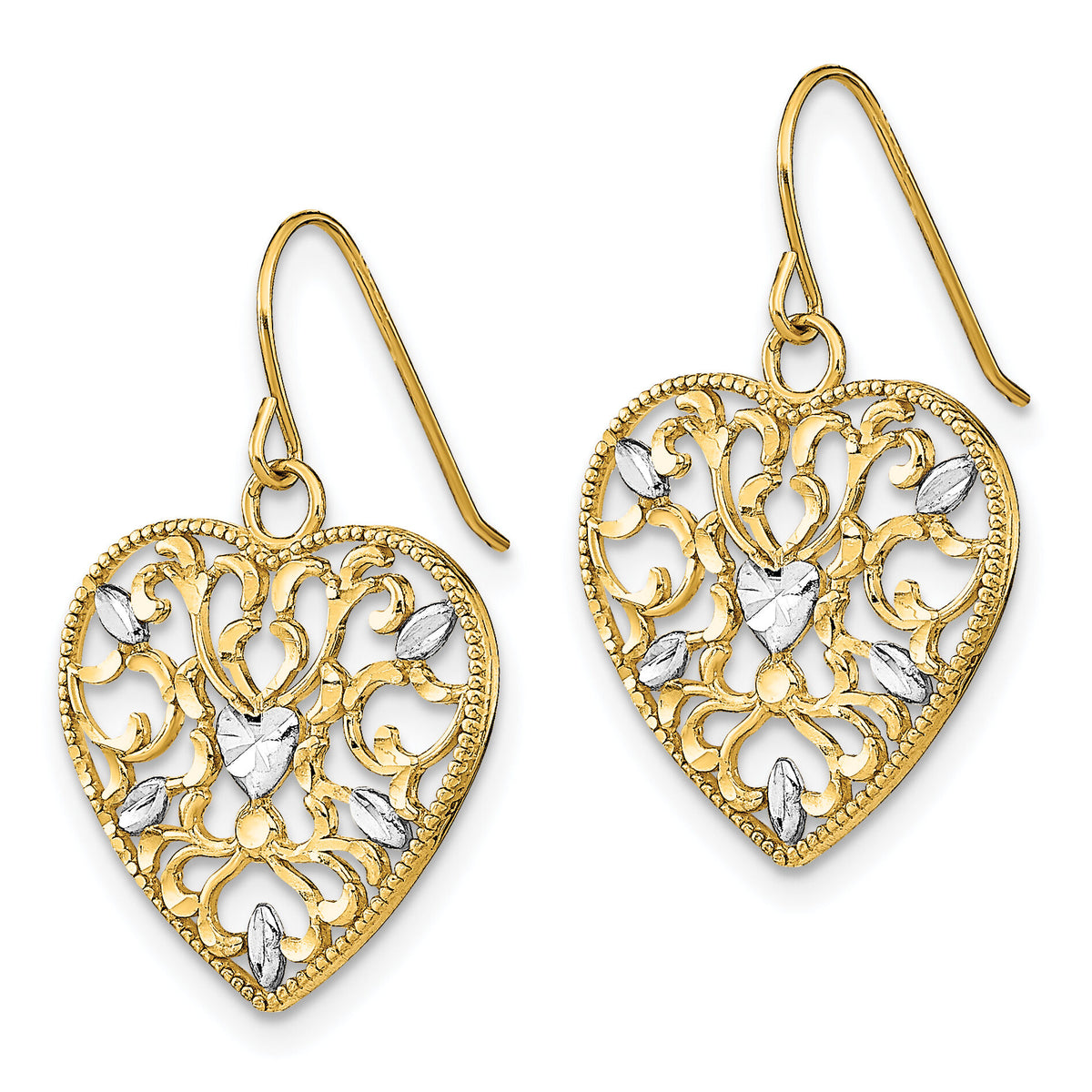 14k w/ RH Filigree Cut-Out Heart Wire Earrings-TF1883