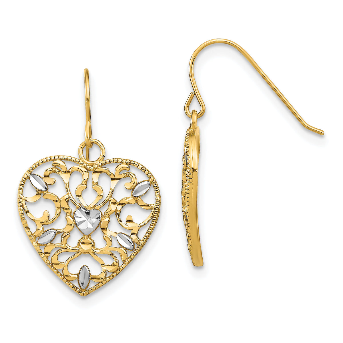 14k w/ RH Filigree Cut-Out Heart Wire Earrings-TF1883