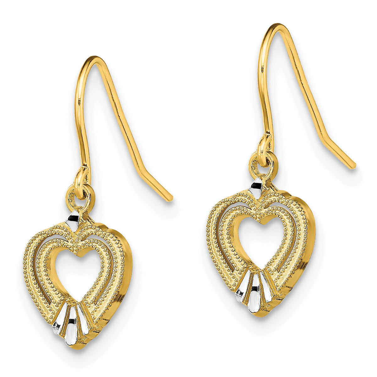 14K w/White Rhodium Polished Heart Shepherd Hook Earrings-TF1887