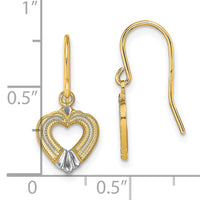 14K w/White Rhodium Polished Heart Shepherd Hook Earrings-TF1887