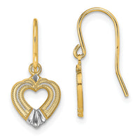 14K w/White Rhodium Polished Heart Shepherd Hook Earrings-TF1887