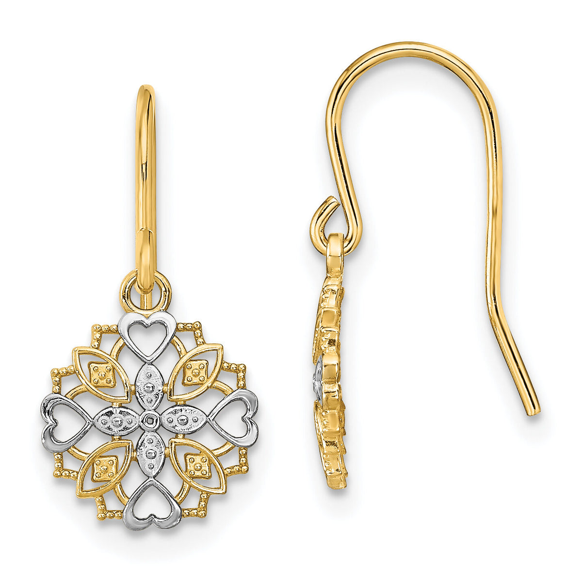 14K and Rhodium Fancy Dangle Wire Earrings-TF1888