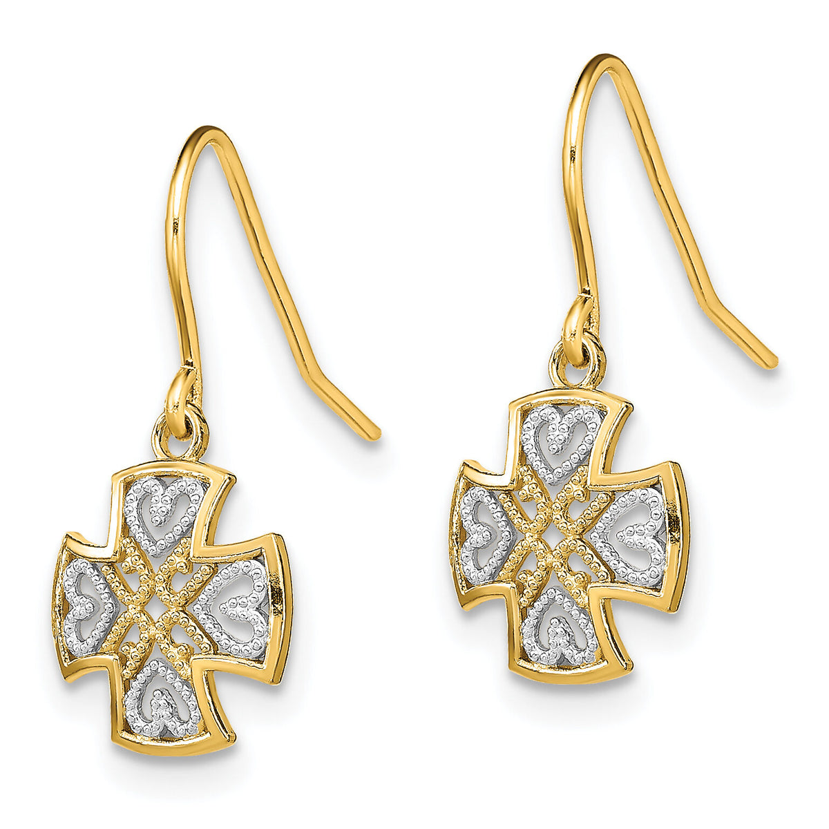 14K and Rhodium Fancy Dangle Wire Earrings-TF1889