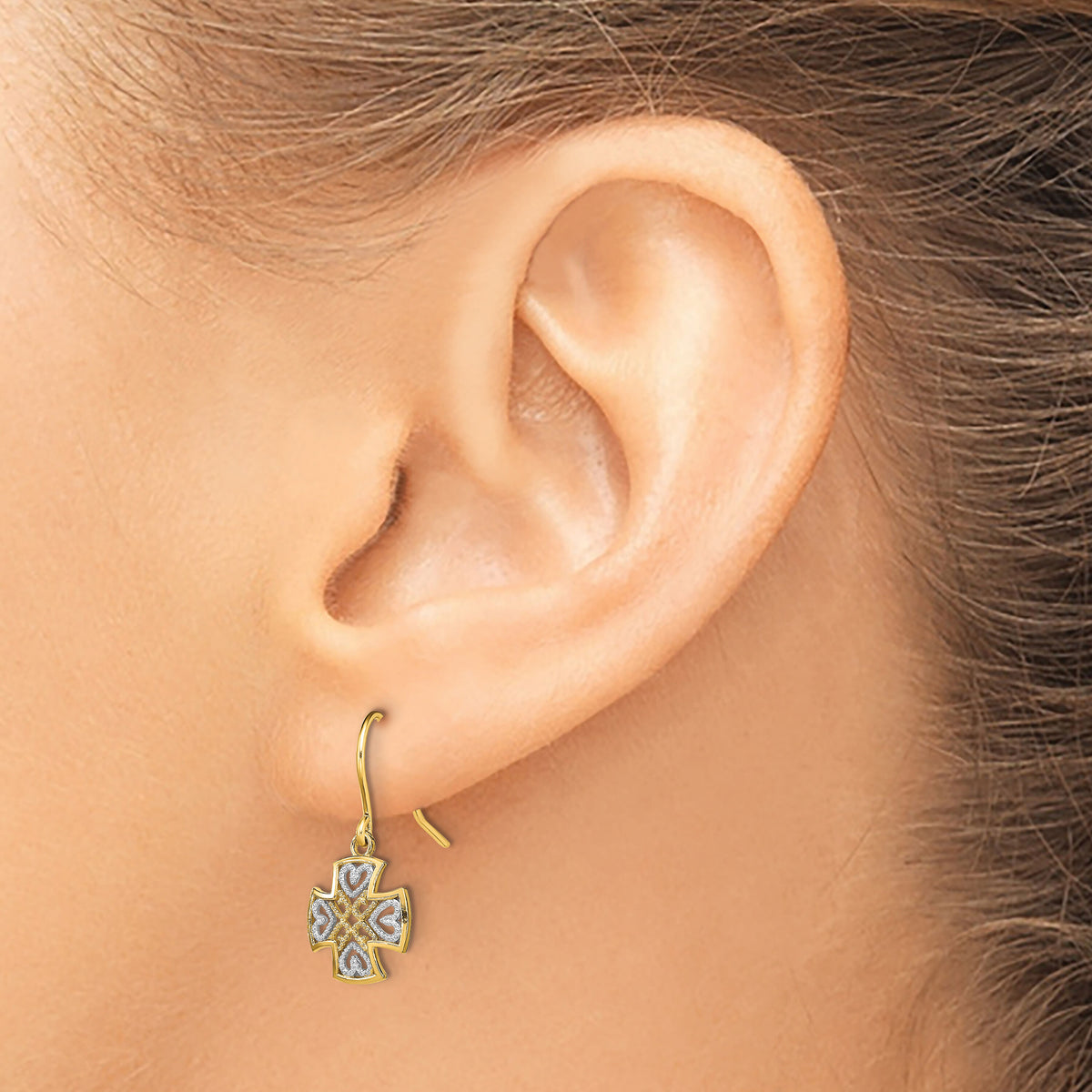 14K and Rhodium Fancy Dangle Wire Earrings-TF1889