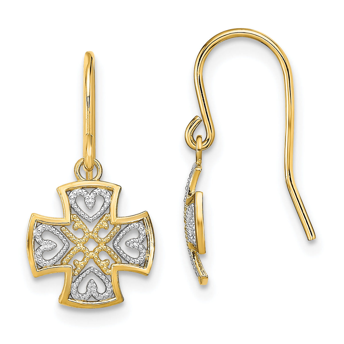 14K and Rhodium Fancy Dangle Wire Earrings-TF1889